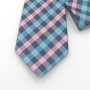 Hisdern Plaid Tie Mens 61” Pink Blue Gingham Designer Classic Preppy New